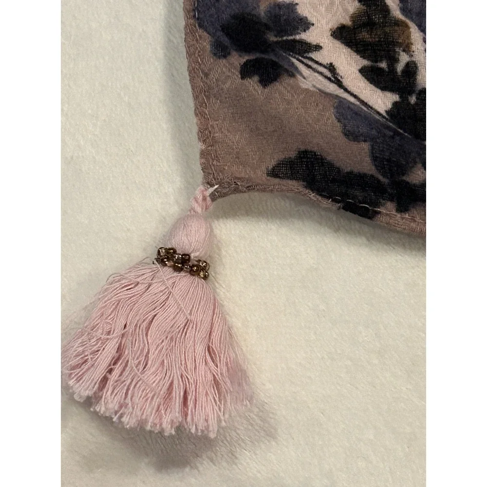 J. Jill Pure Jill Taupe‎ Purple Floral Lightweight Rectangle Tassel Scarf 39x40